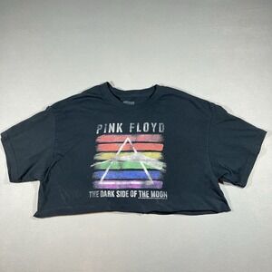 Pink Floyd Women's L Distressed Cropped Tee Vintage Style Band Prism Graphic
